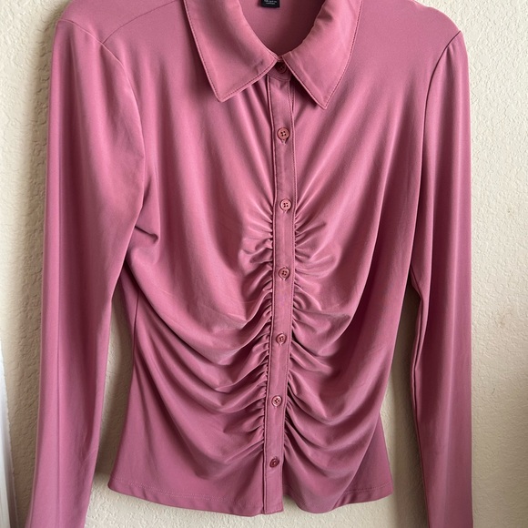 Halogen Mauve Ruched Button-Down Shirt - Picture 1 of 3